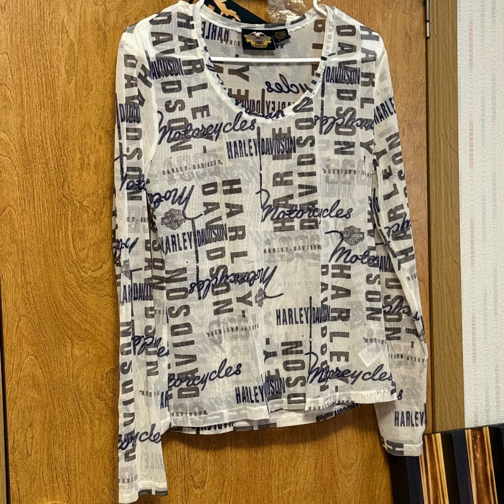 Harley-Davidson Black and White Mesh Top